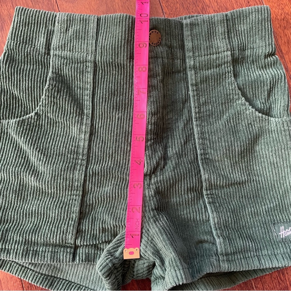 Hammies Green Corduroy Shorts Women’s High Waisted Elastic Waist Pockets 24 - Picture 12 of 12